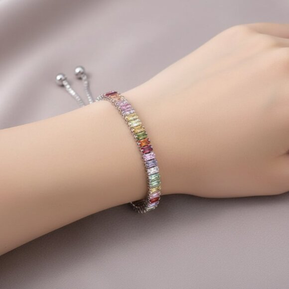 Rainbow Geometric Multicolor Jewel Adjustable Bracelet - Picture 3 of 3